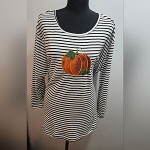 NWT Style Infusion Sequin Pumpkin Striped Tee Plus Size 2X